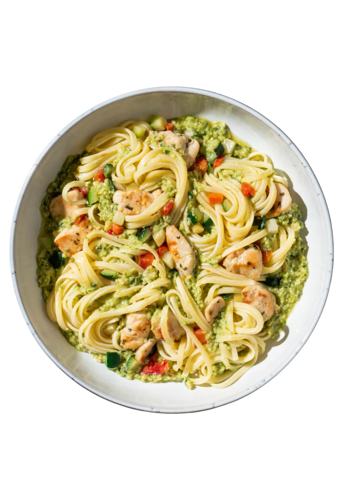 Linguini Avocado-Lime mit Basilikum-Poulet